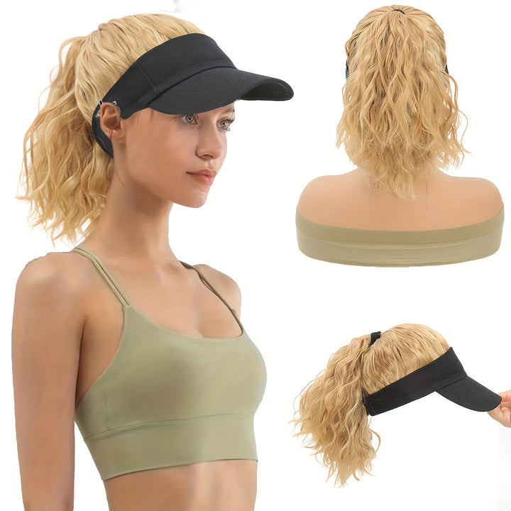 Versatile Blonde Ponytail Wig Cap for Women - High-Temperature Synthetic Hair with Rose Net, Elastic Band, and Visor Hat Attachment - Perfect for Everyday Use, Versatile Hair Solution|Textured Hairpiece|Secure Fit Design
