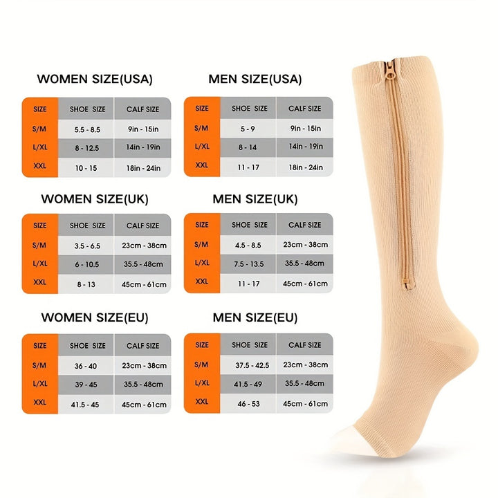 1pair Comfortable Compression Socks with Easy Side Zipper for Men and Women - Reduce Swelling and Improve Circulation