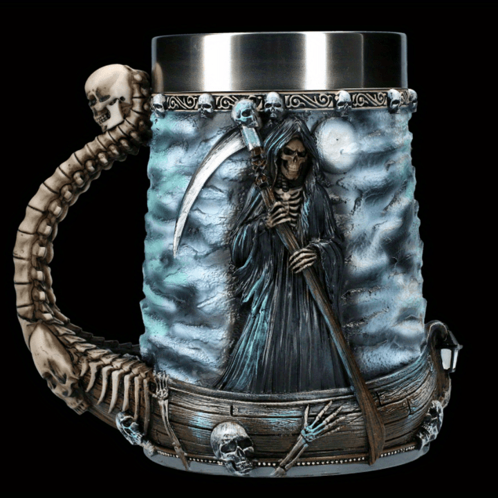 1pc Death Coffee Mug - 20oz 304 Stainless Steel Resin Coffee Cup with Horror Grim Reaper Design, Perfect for Summer and Winter Drinks, Home Kitchen Item, Birthday and Halloween Gift