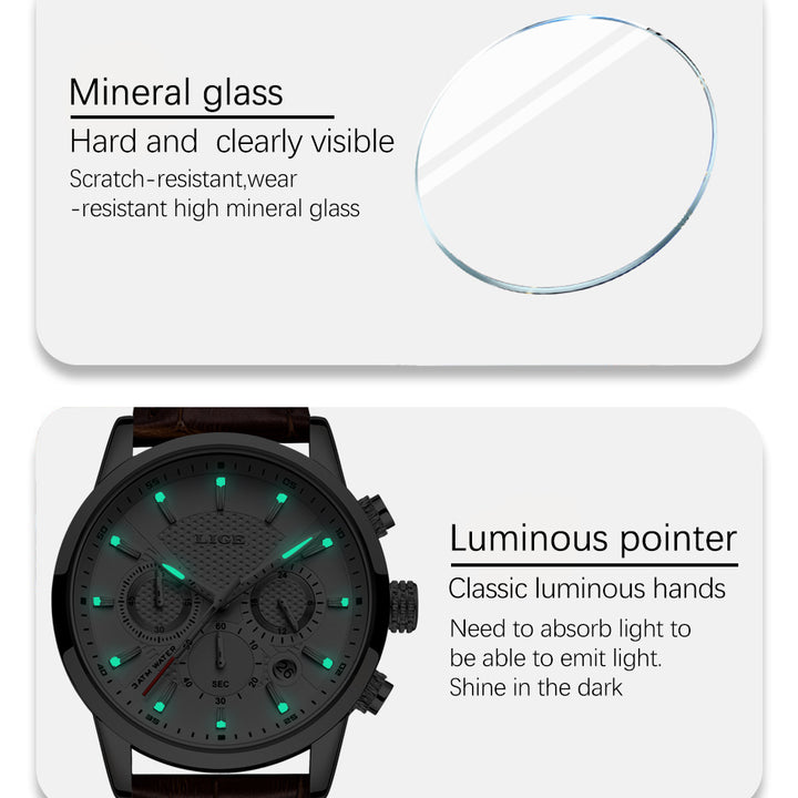 Watches Mens 2022 LIGE Top Brand Luxury Casual Leather Quartz Men's Watch Business Clock Male Sport Date Chronograph