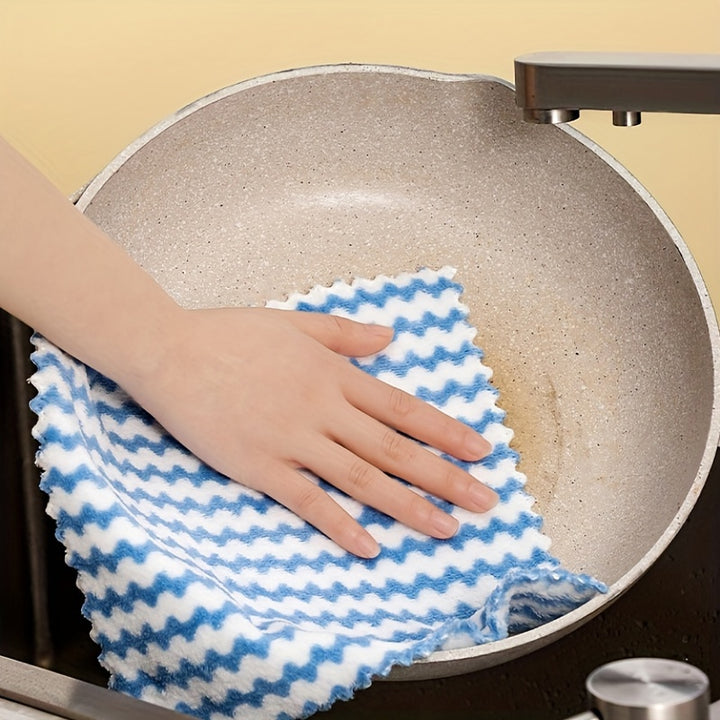 5/10pcs Ultra-Soft Microfiber Dish Cloths - Thickened Coral Velvet Cationic Double-Sided Towels for Strong Stain Removal, Scouring Pads, Absorbent, Lint-Free, Durable, Easy to Clean, and Reusable for Kitchen Cleaning