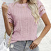 Spring/Fall Elegance: Embroidered Crew Neck Cap Sleeve Top for Women - Semi-Sheer, Easy Care, Durable Fabric