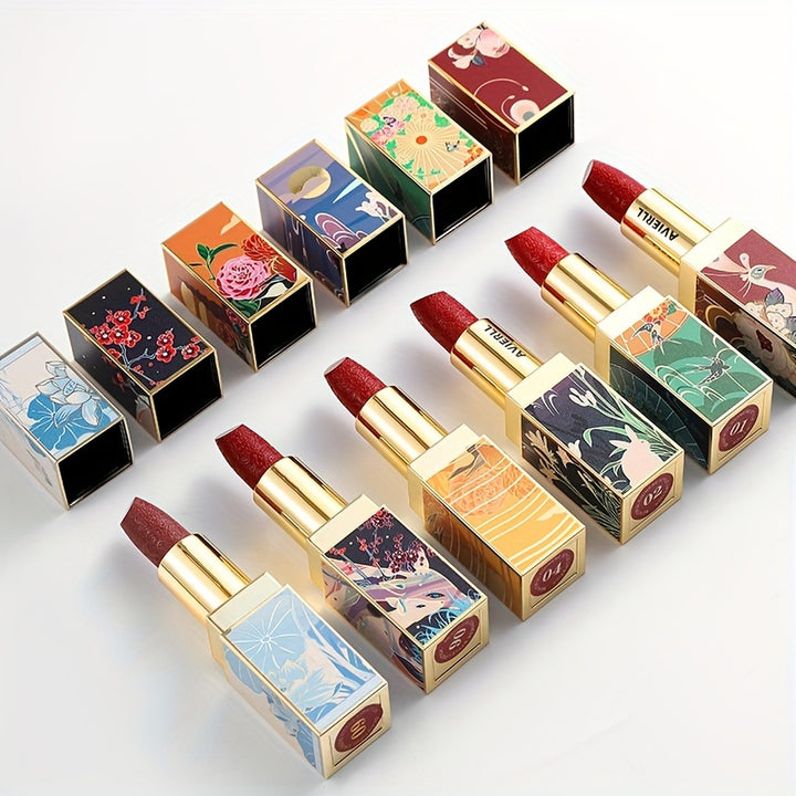 Enchanting Luxurious Matte Velvet Lip Collection - Hydrating, Long-Lasting, Seamless Finish - A Fashionable Chinese Traditional Printed Gift for Women, Perfect for Valentines Day & Lunar New Year Celebrations