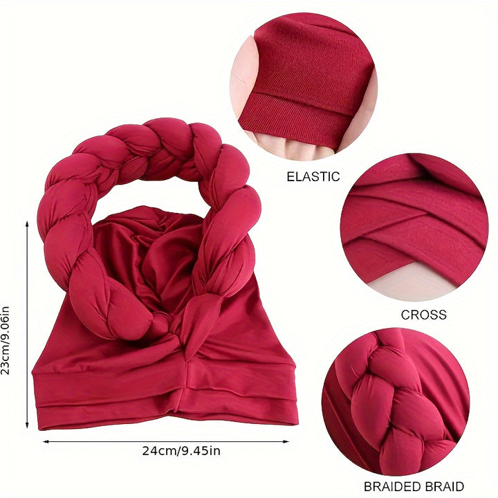 6 Pack Braid Turban Cap for Women Ethnic Bohemia Twisted Hair Cover Wrap Hat African Pre Tied Bonnet Cancer Braid Turban Hat Beanies Headwear Multicoloured