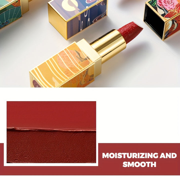 Enchanting Luxurious Matte Velvet Lip Collection - Hydrating, Long-Lasting, Seamless Finish - A Fashionable Chinese Traditional Printed Gift for Women, Perfect for Valentines Day & Lunar New Year Celebrations