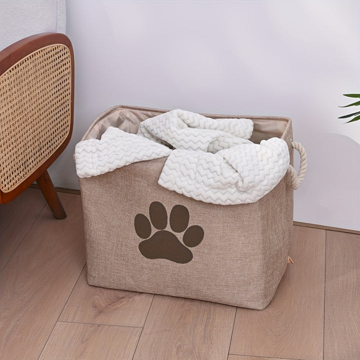 Rectangle Pet Storage Basket - Collapsible Fabric Organizer with Sturdy Rope Handle for Toys, Cloth, and Accessories - Space-Saving, Portable, and Easy to Clean