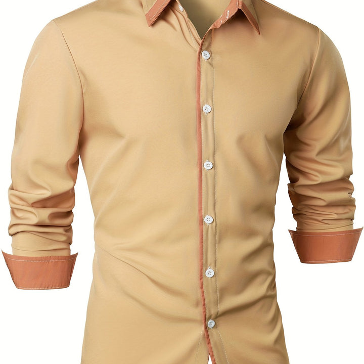 Contrast Color Long Sleeve Statement Trim Shirt - Men's Casual Trim