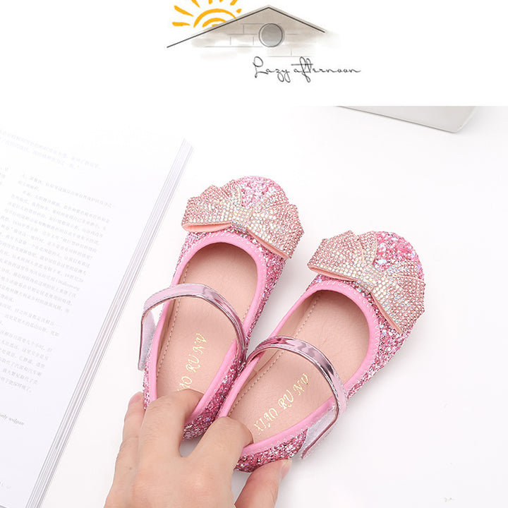 Sparkling Princess Mary Jane Ballet Flats - Soft Sole, Glitter Sequin, Rhinestone Bow Girls Shoes for Everyday Wear - Comfortable, Fashionable, and Durable