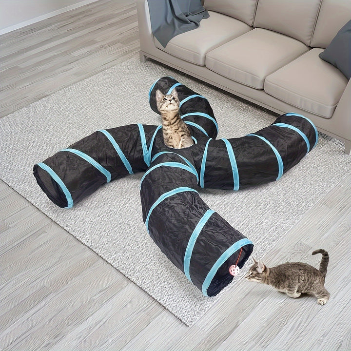 Collapsible Cat Tunnel with Peek Holes
Interactive multi-way tunnel with hanging ball toy—foldable, durable, and perfect for indoor fun with cats, kittens, puppies & small pets.🐈🐕