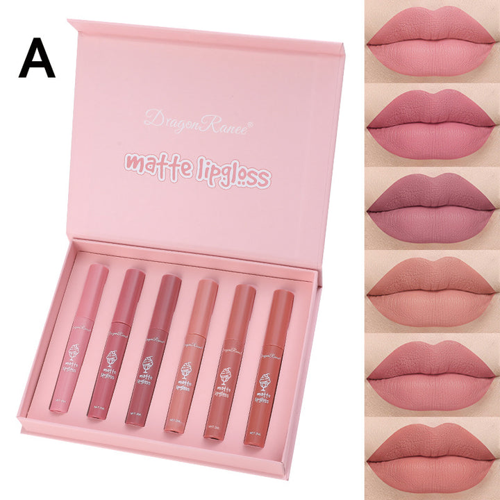 6 Pcs Lip Glaze Lipstick 6 Sets Non Stick Cup Nude Skin Color Lip Gloss Cute Set Box Long Lasting Non Stick Cup Does Not Fade Waterproof Lip Gloss Lipstick Gel, Valentine's Day Gifts For Women