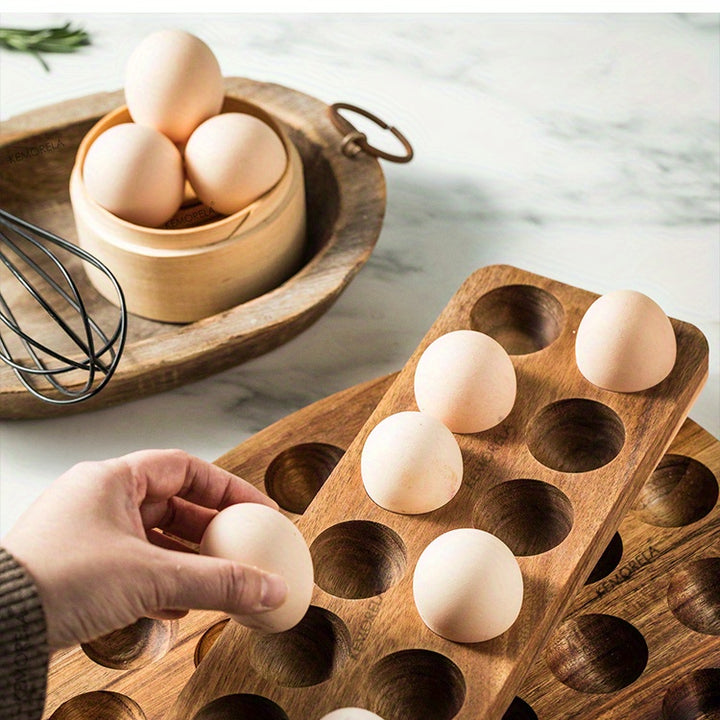 1pc Multi-Compartment Wooden Egg Storage Box - Kitchen Cooking Organizer for Eggs and More