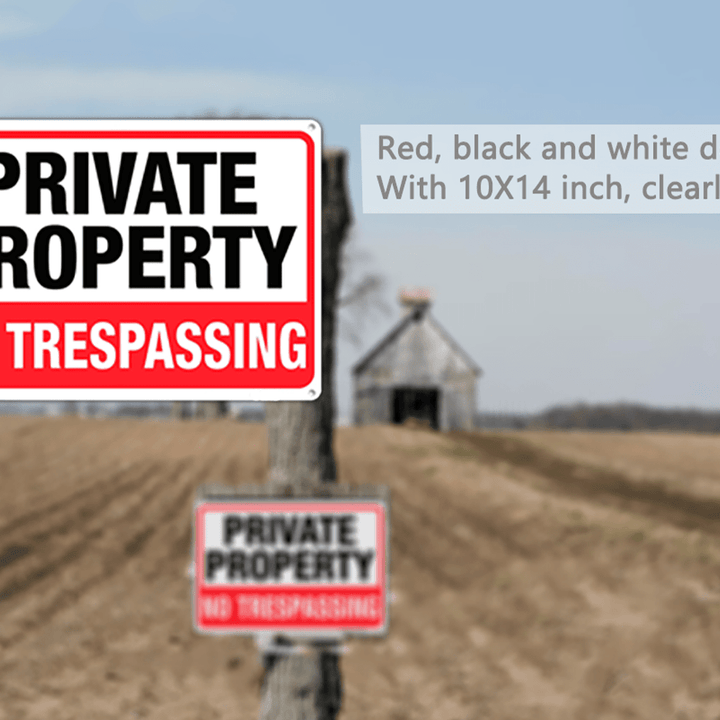 4pcs A Set Private Property No Trespassing Sign Metal 10"x14" Rust Free Aluminum, Indoor & Outdoor Use