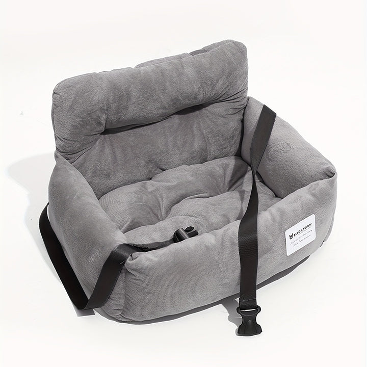 Plush Puppy Travel Booster Seat - Luxurious Car Bed with Adjustable Safety Harness, Machine-Washable, Perfect Warm Kennel for Puppies On-the-Go