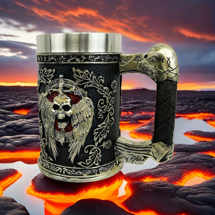1pc Horror Death Coffee Mug - 600ml/20oz Stainless Steel Grim Reaper Skull Water Cup - Unique Summer Winter Drinkware for Home Kitchen, Spooky Birthday and Halloween Gifts