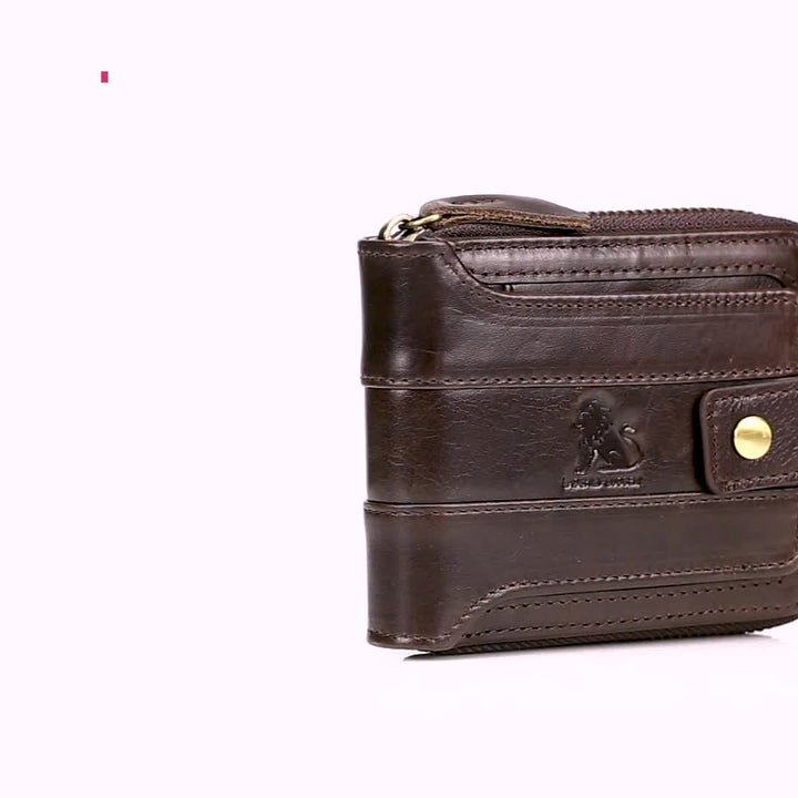 Men's Retro Genuine Leather Multi-Card Wallet with Zip, Large Capacity, Anti-Theft