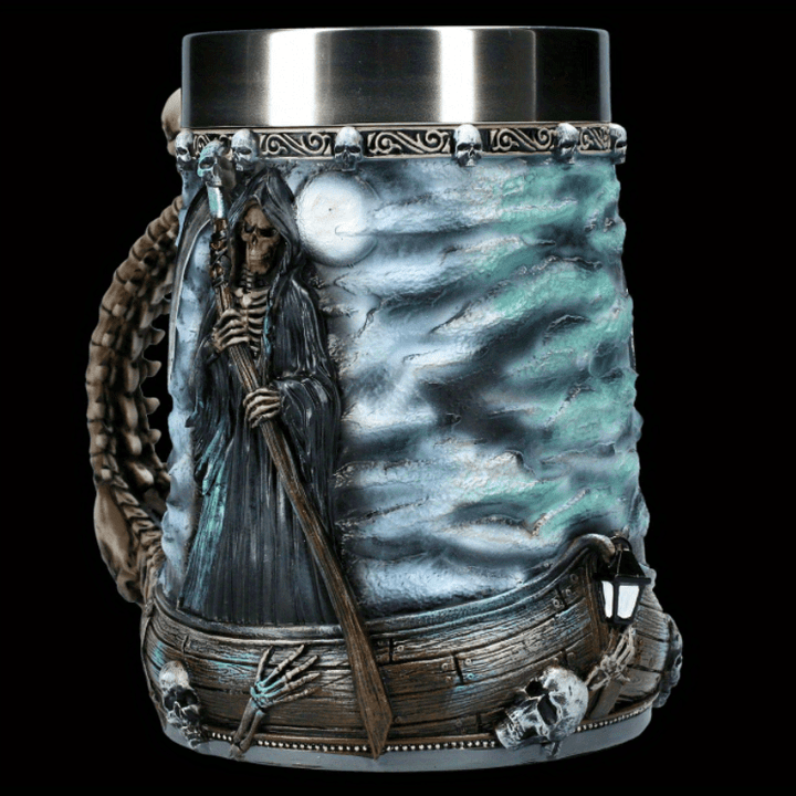 1pc Death Coffee Mug - 20oz 304 Stainless Steel Resin Coffee Cup with Horror Grim Reaper Design, Perfect for Summer and Winter Drinks, Home Kitchen Item, Birthday and Halloween Gift