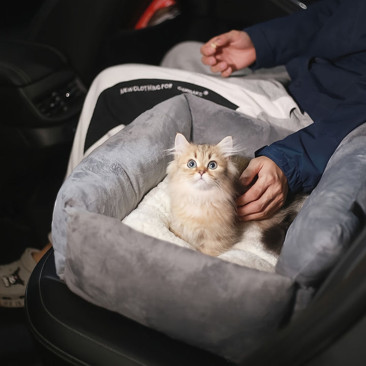 Plush Puppy Travel Booster Seat - Luxurious Car Bed with Adjustable Safety Harness, Machine-Washable, Perfect Warm Kennel for Puppies On-the-Go