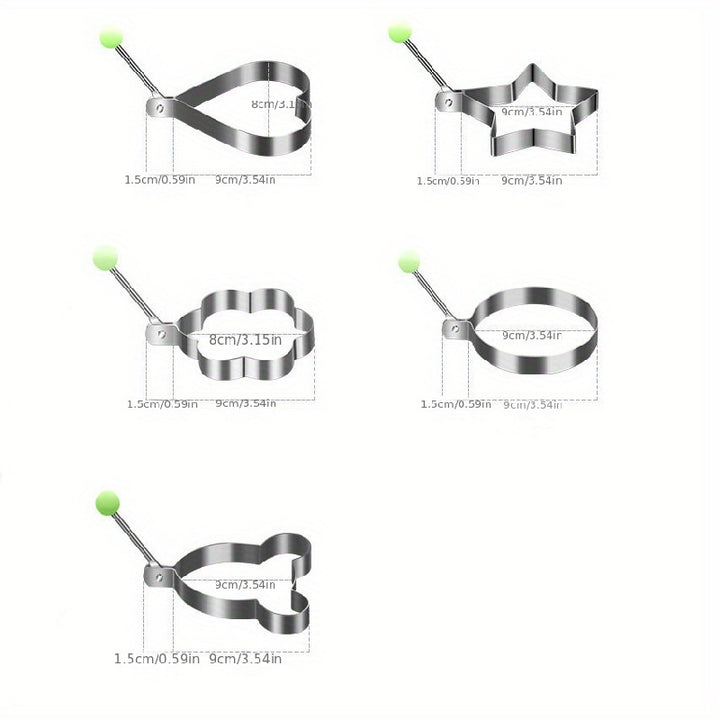 Set Of 5 Stainless Steel Fried Egg Molds, Kitchen Diy Egg Fryer, Love Frying Eggs, Egg Rolled Egg Model, Fried Egg Pancake Fryer