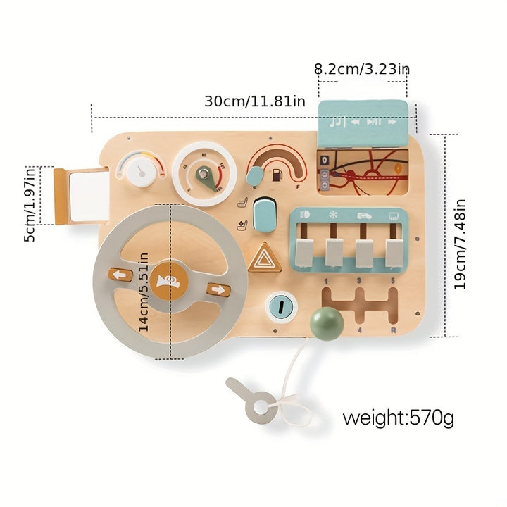 Drive Learning Through Play!
This wooden steering wheel busy board helps kids develop motor skills, problem-solving, and road sign recognition—all while having fun! Made from smooth, burr-free plywood in vibrant colors. Perfect for curious little drivers.