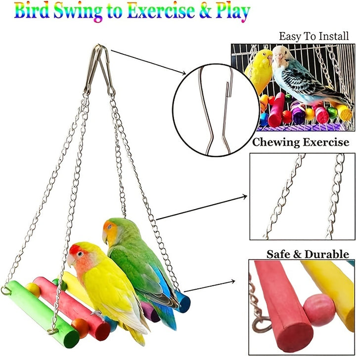 5pcs/8pcs/15pcs of Long-Tailed Parakeet Toys, Hanging Bells for Pet Bird Cages, Hammocks, Swings, Wooden Perches for Chewing, Suitable for Budgerigars, Conures, Lovebirds, Finches, And Long-Tailed Parakeets. Swinging And Stan