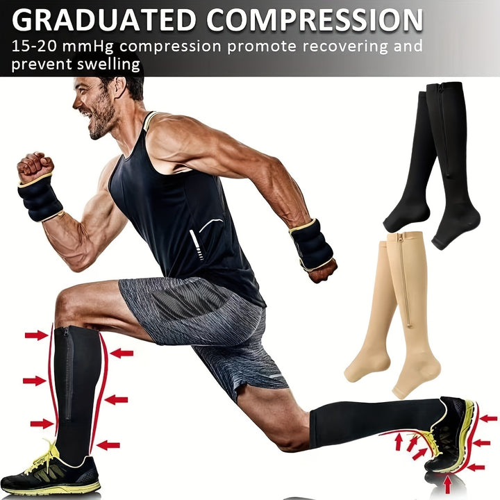 1pair Comfortable Compression Socks with Easy Side Zipper for Men and Women - Reduce Swelling and Improve Circulation
