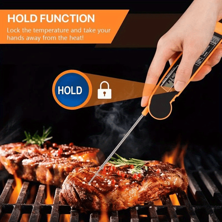 1pc Fast-Reading Digital Meat Thermometer, WEBBQ ABS Food Temperature Gauge with Hold Function, Single-Use, for Grilling BBQ, Kitchen Cooking, Adult - AAA Battery Operated (Batteries Not Included)