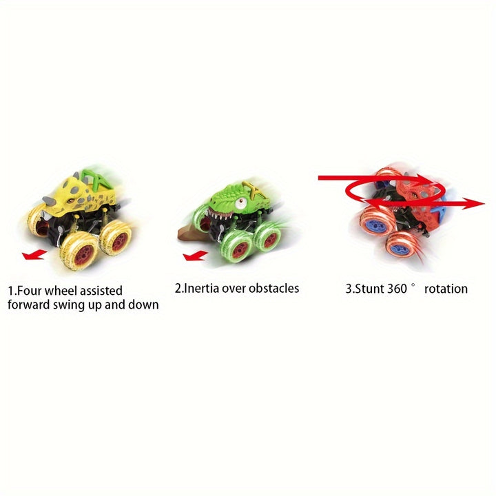 Two-way Inertia Red/Yellow/Blue Dinosaur Toys, Double-sided Flip Driving Drift Vehicle for Boys and Girls Gift