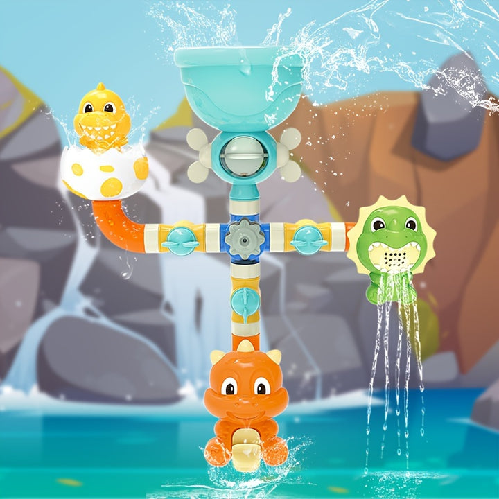 16pcs Dinosaur Bath Toys Dinosaur Wall Bathtub Toy Slide Shower Waterwheel Tracks Water Toys Christmas Holiday Birthday Gifts (random Color)