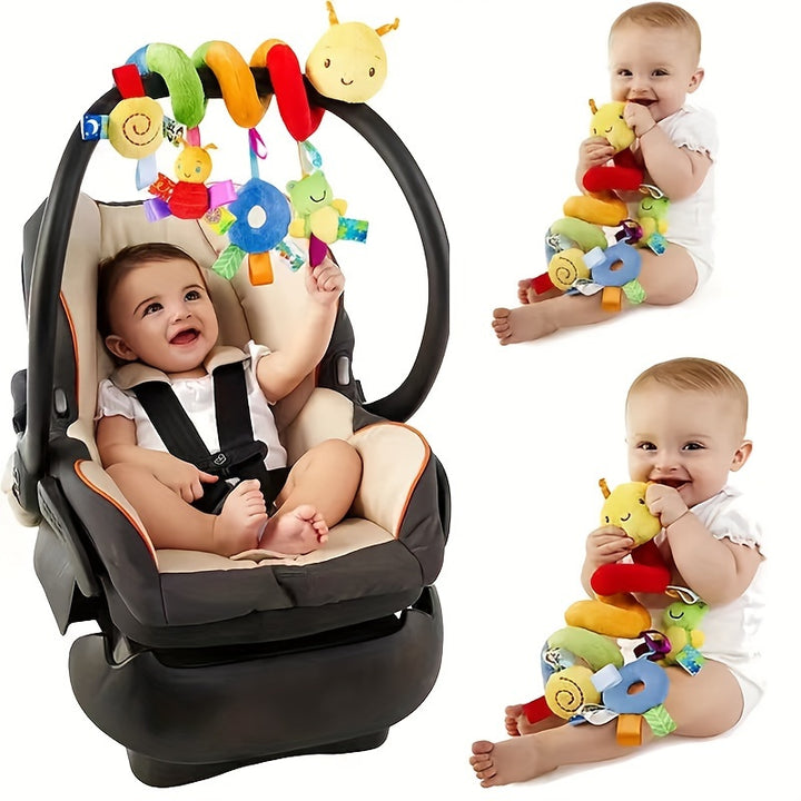Kids Car Seat Toys For Baby Spiral Stroller Newborn Toys, Plush Hanging Baby Rattle Sensory Toys For Crib Moving Bassinet For Boys Girls Ideal Gift