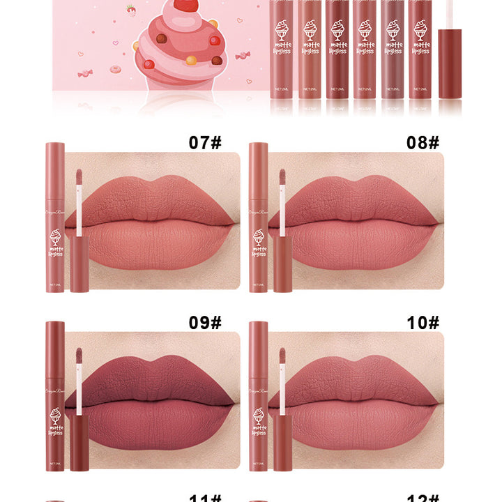 6 Pcs Lip Glaze Lipstick 6 Sets Non Stick Cup Nude Skin Color Lip Gloss Cute Set Box Long Lasting Non Stick Cup Does Not Fade Waterproof Lip Gloss Lipstick Gel, Valentine's Day Gifts For Women
