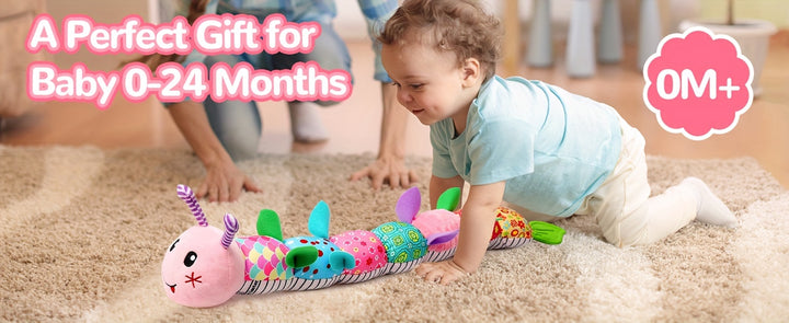 Baby Musical Stuffed Animal Toys for 0-3-6-12 Months, with Multi-Sensory Crinkle, Rattle And Textures, Infant Tummy Time Toys for Newborn, Baby Boy Girl Gifts, Purple for CATERPILLAR