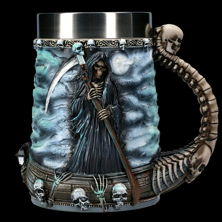 1pc Death Coffee Mug - 20oz 304 Stainless Steel Resin Coffee Cup with Horror Grim Reaper Design, Perfect for Summer and Winter Drinks, Home Kitchen Item, Birthday and Halloween Gift