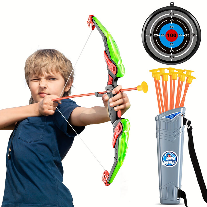 Bow And Arrow Set LED Light Up Archery Toy Set With 10 Suction Cup Arrows, Target & Quiver, Indoor And Outdoor Toys Archery Boys Toys Gifts [Accessories Random Color]