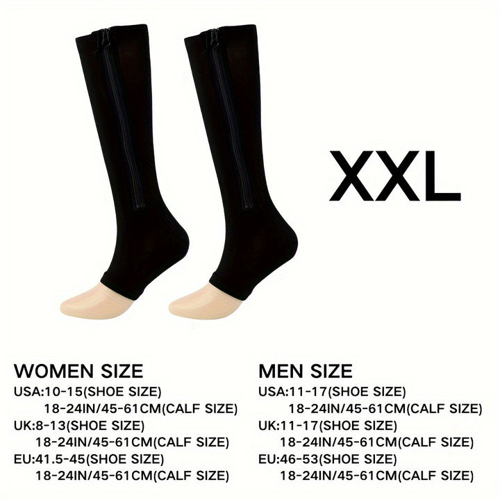 1pair Comfortable Compression Socks with Easy Side Zipper for Men and Women - Reduce Swelling and Improve Circulation