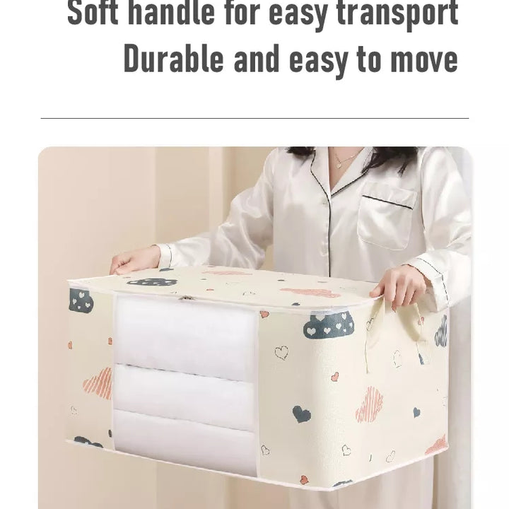 Large Capacity Clothes Storage Bag with Reinforced Handles, Thick Fabric, Suitable for Quilts, Blankets, Bedding, Foldable with Sturdy Zipper, Transparent Window, Storage Bins for Home Organization, Baskets, Bins & Containers