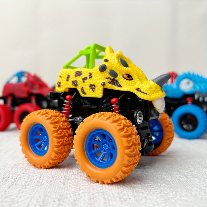 Two-way Inertia Red/Yellow/Blue Dinosaur Toys, Double-sided Flip Driving Drift Vehicle for Boys and Girls Gift