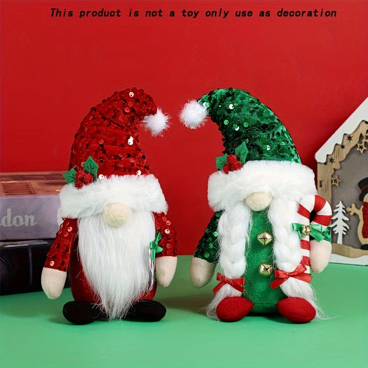 2pcs/set Christmas Sequin Gnomes Couple, Rudolph Doll, Christmas Gnome Ornament, Christmas Decoration Supplies, Sequin Cap Faceless Doll, thanksgiving Gift, Christmas Decoration