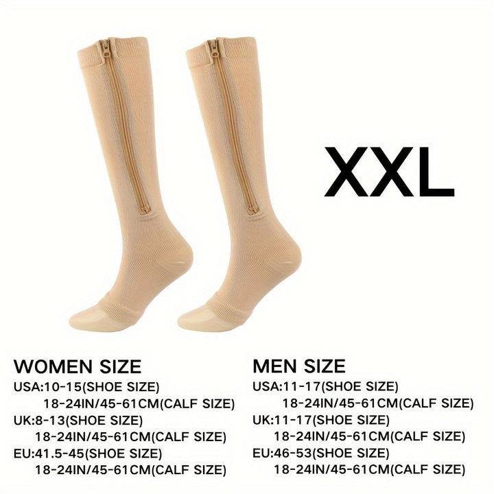 1pair Comfortable Compression Socks with Easy Side Zipper for Men and Women - Reduce Swelling and Improve Circulation