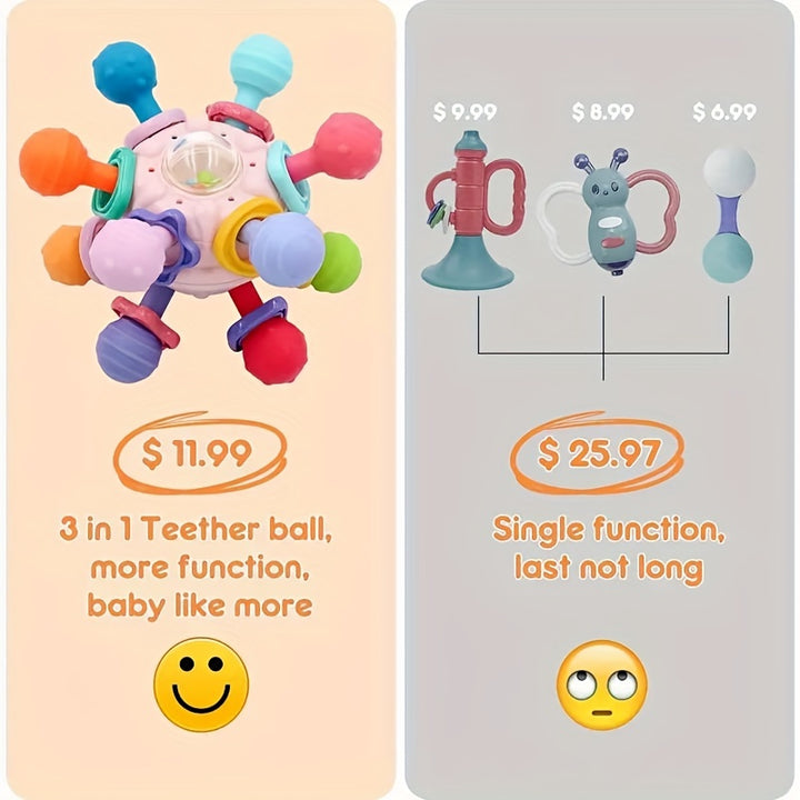 Play, Soothe & Grow!
This infant toy set includes teethers, grab-and-shake rattles, and tummy time toys—designed to support sensory development and motor skills from 0 to 12 months. Safe, fun, and perfect for everyday play! 👶🍼🎉