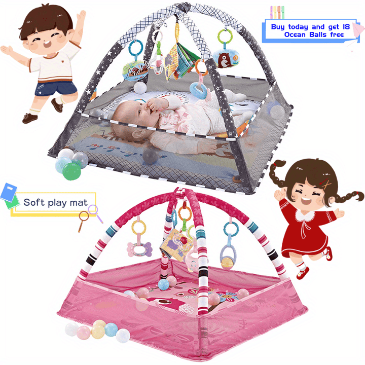 18-in-1 Fun for Little Explorers!
This baby activity gym set includes a soft crawling mat, ball pit, safety fence, and sensory toys—designed to support movement, coordination, and early learning. Perfect for newborns and toddlers.👶