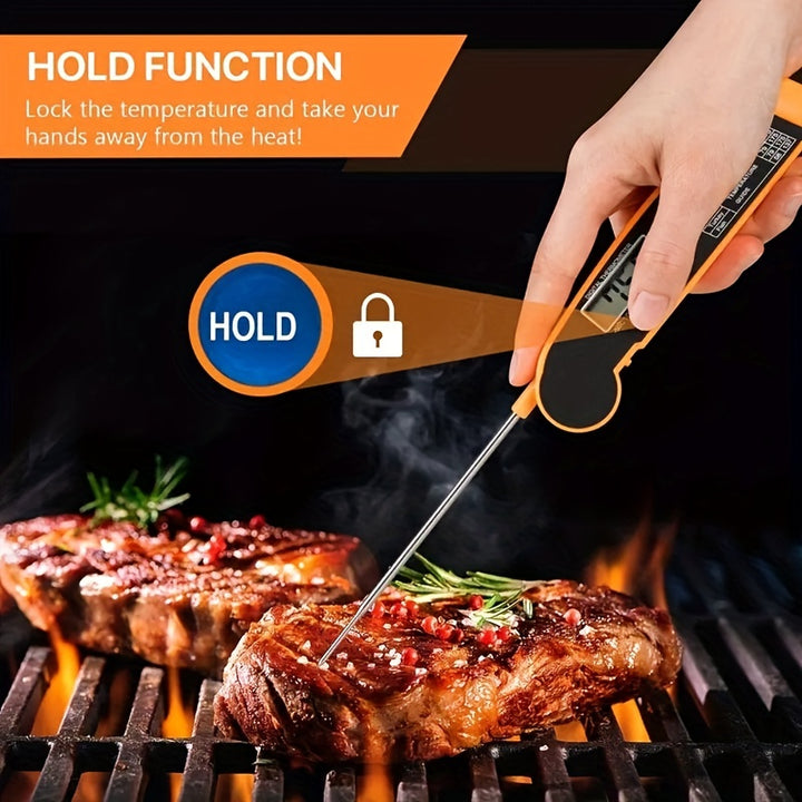 1pc Fast-Reading Digital Meat Thermometer, WEBBQ ABS Food Temperature Gauge with Hold Function, Single-Use, for Grilling BBQ, Kitchen Cooking, Adult - AAA Battery Operated (Batteries Not Included)