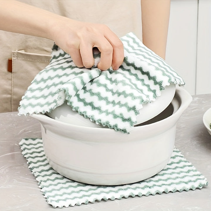 5/10pcs Ultra-Soft Microfiber Dish Cloths - Thickened Coral Velvet Cationic Double-Sided Towels for Strong Stain Removal, Scouring Pads, Absorbent, Lint-Free, Durable, Easy to Clean, and Reusable for Kitchen Cleaning