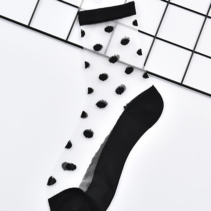 5 Pairs Lace Semi-Sheer Crew Socks, Cute & Comfortable Mesh Stockings, Women's Socks & Hosiery