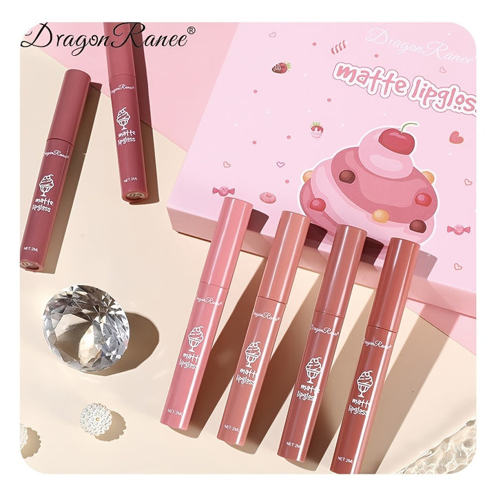 6 Pcs Lip Glaze Lipstick 6 Sets Non Stick Cup Nude Skin Color Lip Gloss Cute Set Box Long Lasting Non Stick Cup Does Not Fade Waterproof Lip Gloss Lipstick Gel, Valentine's Day Gifts For Women